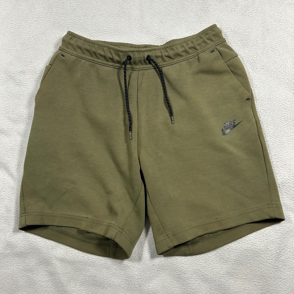 Nike Tech Fleece Shorts Mens Small Olive Green CU4503-222 Zipper Pocket